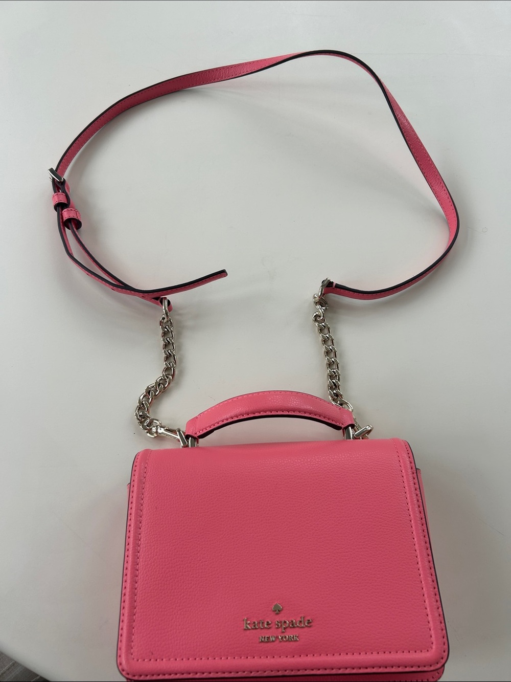 kate spade Coral Pink Pebbled Leather Top-Handle Satchel with detachable strap - Picture 2 of 6